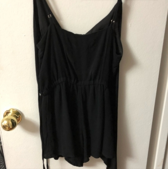 Lucca Black Asymmetrical Wrap Romper Women's Small S Spaghetti Strap Plunge Neck - Picture 6 of 9